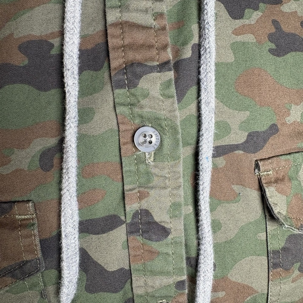 Empyre Mens L Green Camo Hooded Shacket Button Up Shirt Streetwear Cotton Blend - Picture 6 of 16